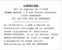 publication legale dissolution sci